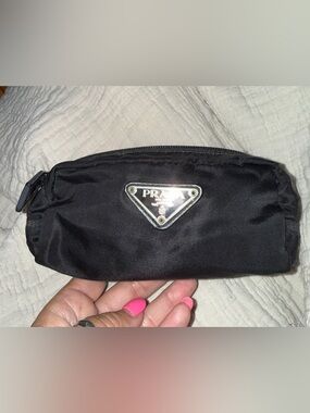 Prada Black Nylon Pouch with Silver Triangle Logo